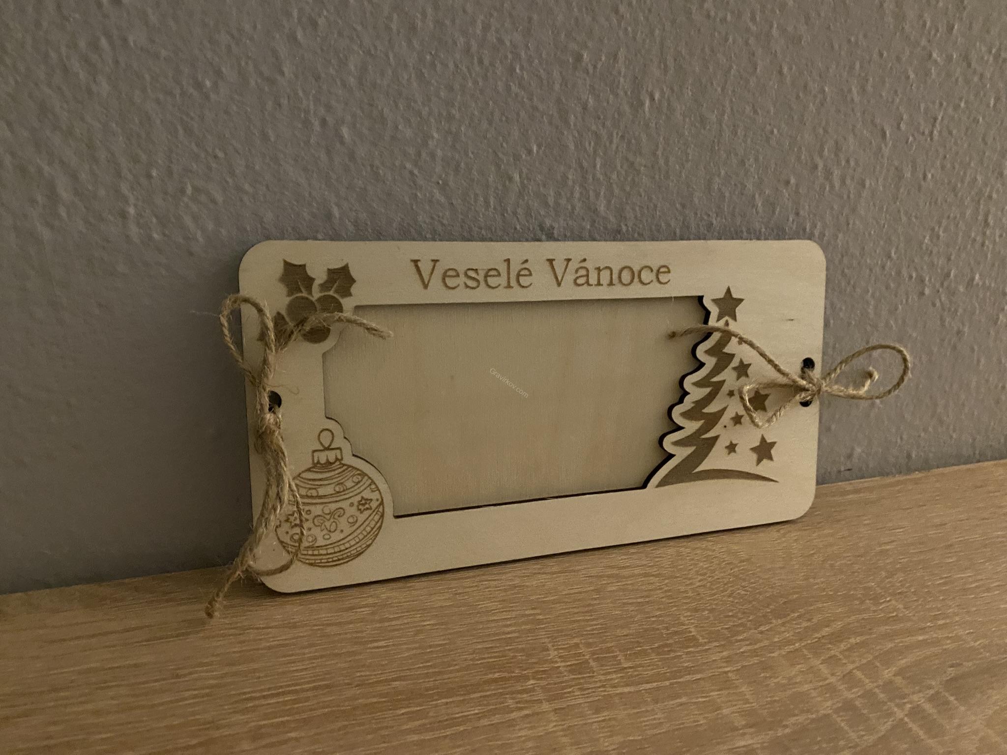 Dřevěné přání na bankovky - Veselé Vánoce 02
