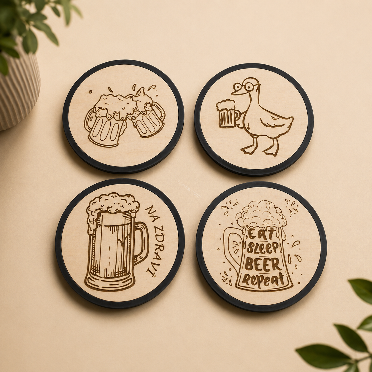 Designový dřevěný podtácek WOOD PRINT – 1 ks