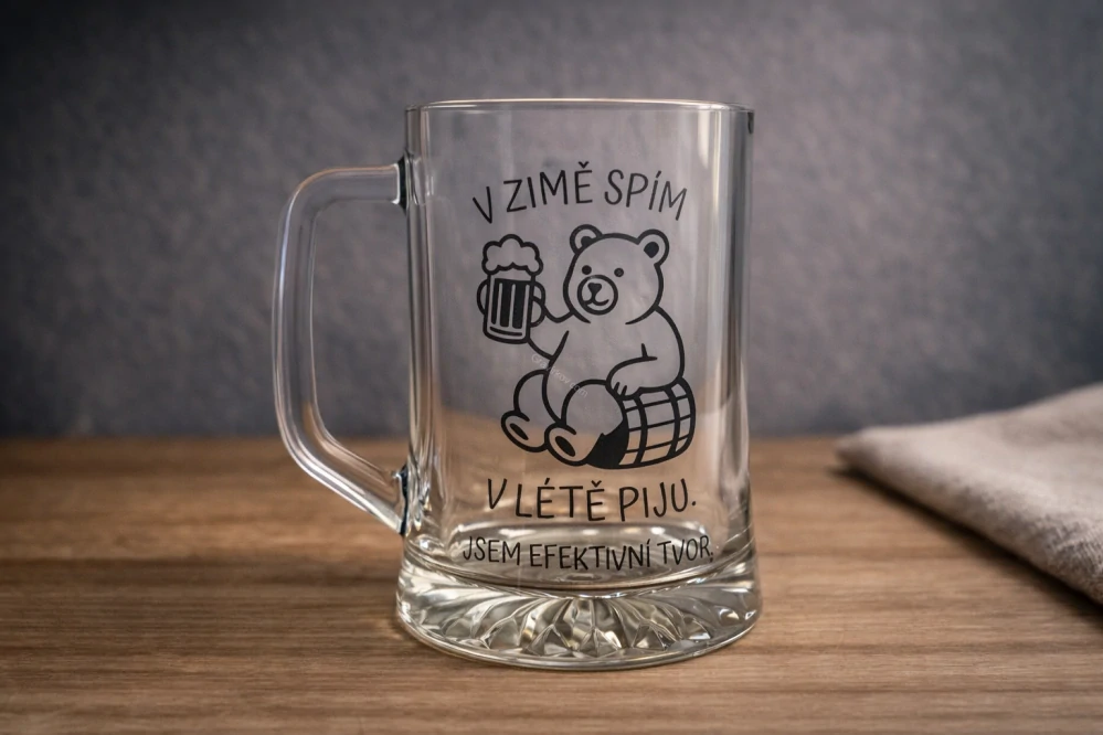 Gravírovaný skleněný krýgl na zakázku – vlastní design i fotografie (300 / 500 ml)