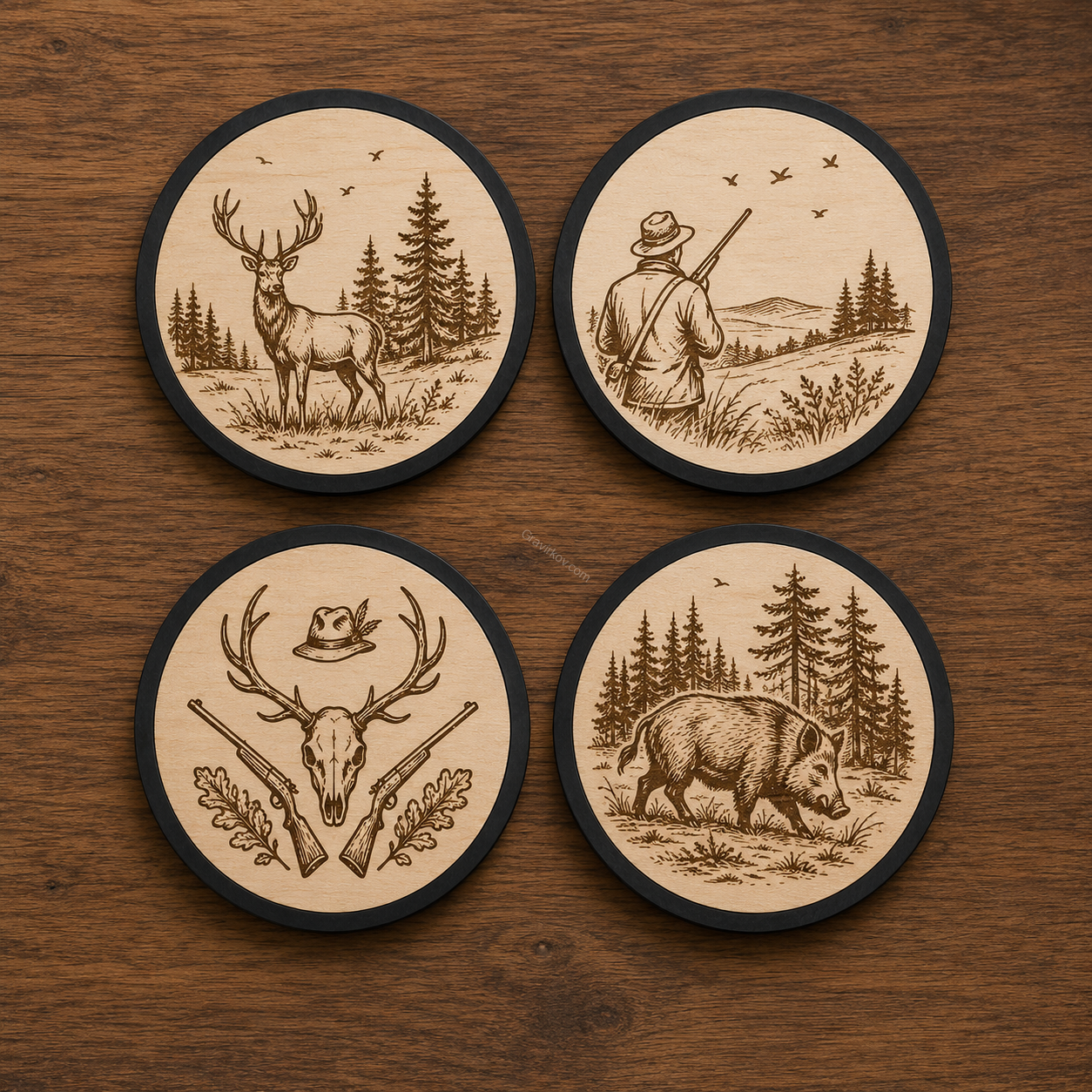 Sada designových dřevěných podtácků WOOD PRINT – 4 k