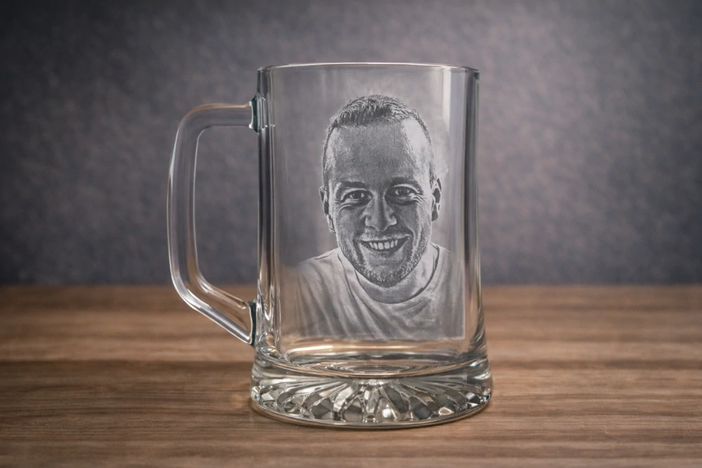 Gravírovaný skleněný krýgl na zakázku – vlastní design i fotografie (300 / 500 ml)