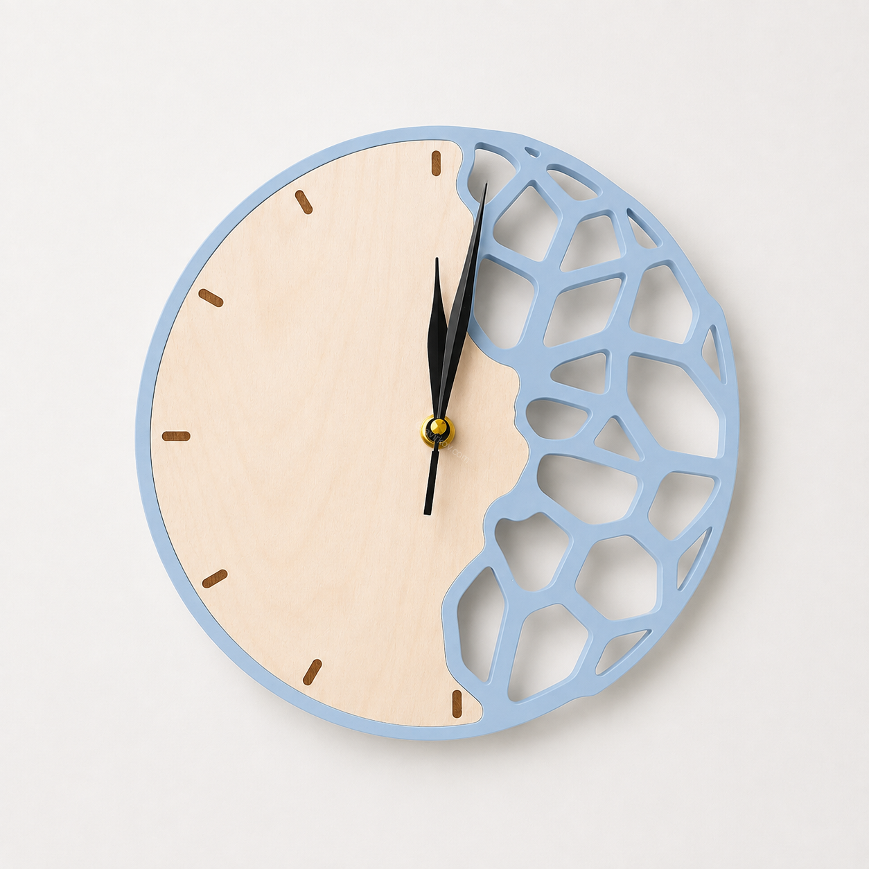 Designové nástěnné hodiny WOOD GEO – březová překližka & 3D tisk