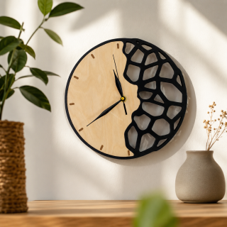 Designové nástěnné hodiny WOOD GEO – březová překližka & 3D tisk